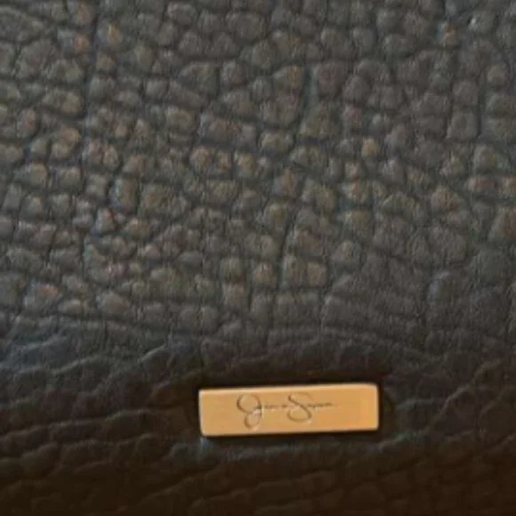 Jessica Simpson Black Pebbled Leather Chain Trim Wristlet Clutch - Picture 7 of 7